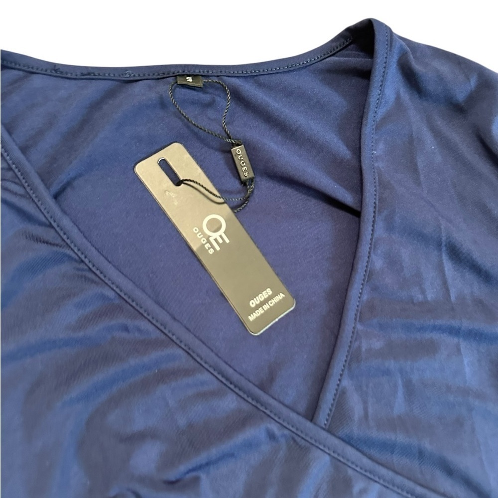 Ouges Navy Blue V-neck Ruched Long Sleeve Bodycon… - image 7